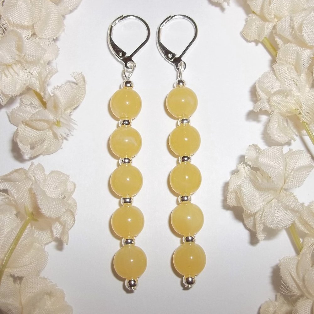 Long Yellow & Silver Earring Set Dangle Drop 6430